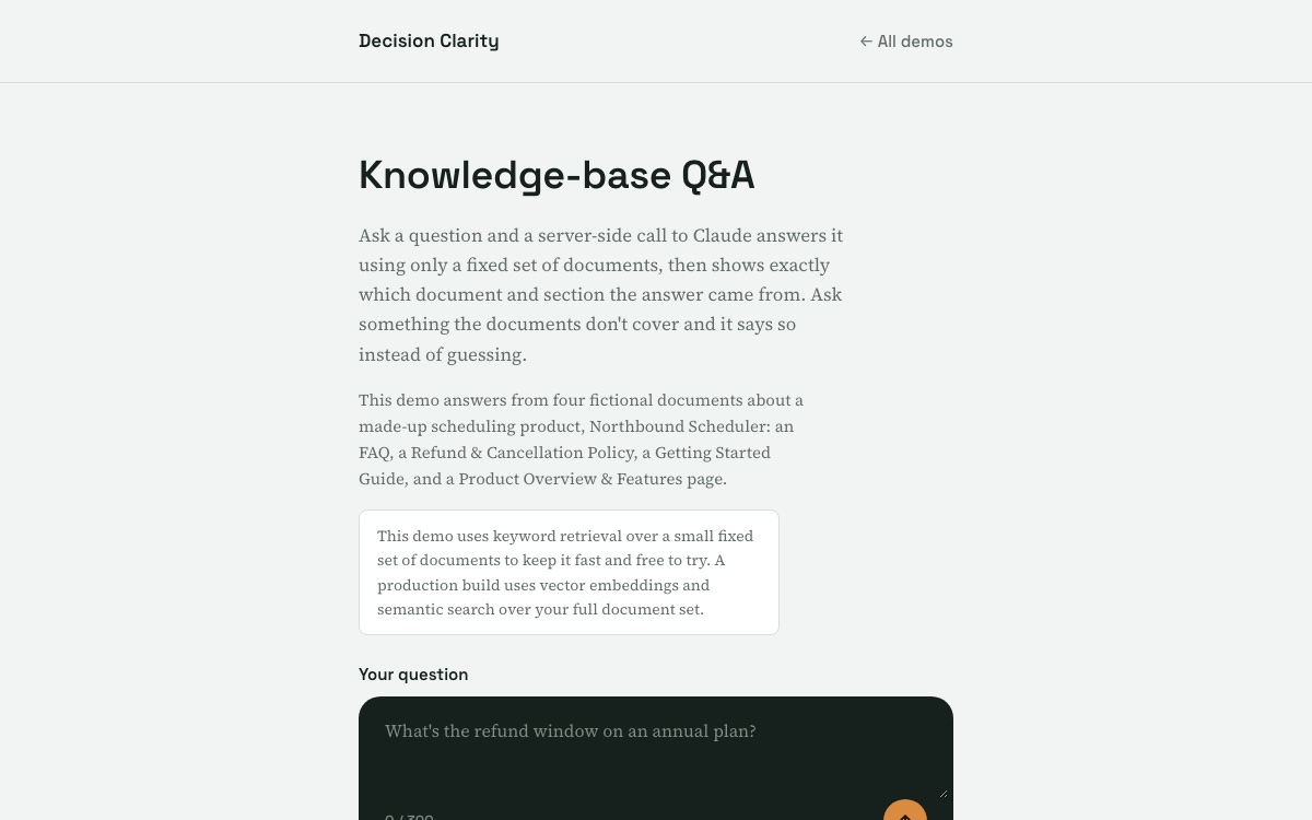 Screenshot of the Knowledge-base Q&A demo